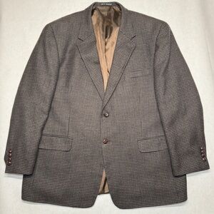 Saville Row 100% Pure New Wool Sport Coat Blazer Brown Houndstooth Mens Size 48R